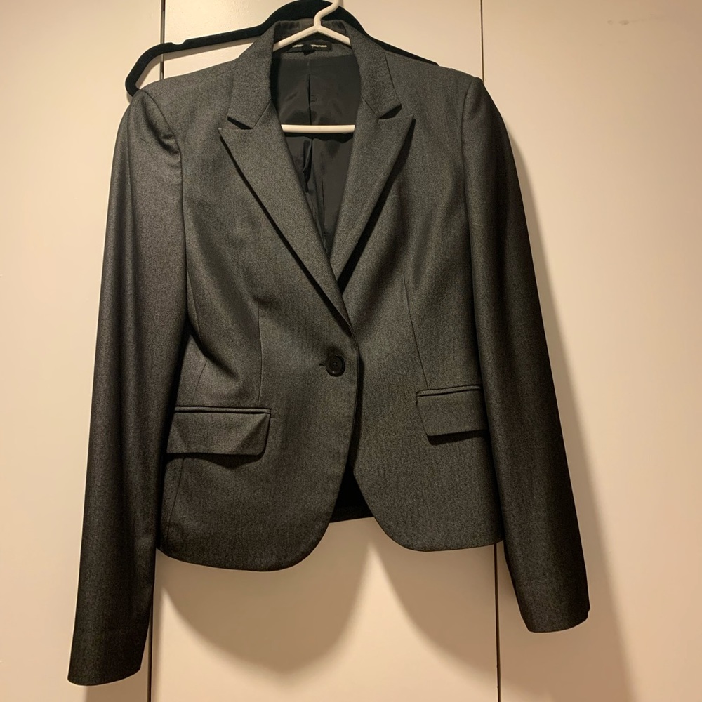 Express size 4, dark metallic gray suit jacket. Comes with matching skirt.